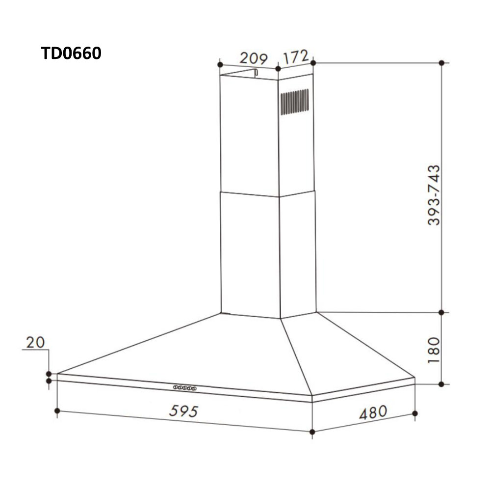Απορροφητήρας Κουζίνας Καμινάδα 60cm Telemax TD0660 Μαύρο - Image 2