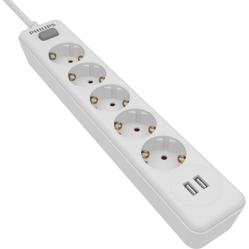 ΠΟΛΥΜΠΡΙΖΟ PHILIPS SPN3052W/GRS, 5 ΘΕΣΕΩΝ ΜΕ 2 USB 1,5m - ΛΕΥΚΟ