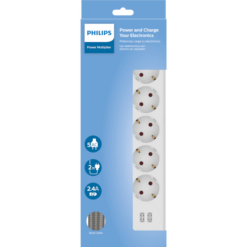 ΠΟΛΥΜΠΡΙΖΟ PHILIPS SPN3052W/GRS, 5 ΘΕΣΕΩΝ ΜΕ 2 USB 1,5m - ΛΕΥΚΟ - Image 3